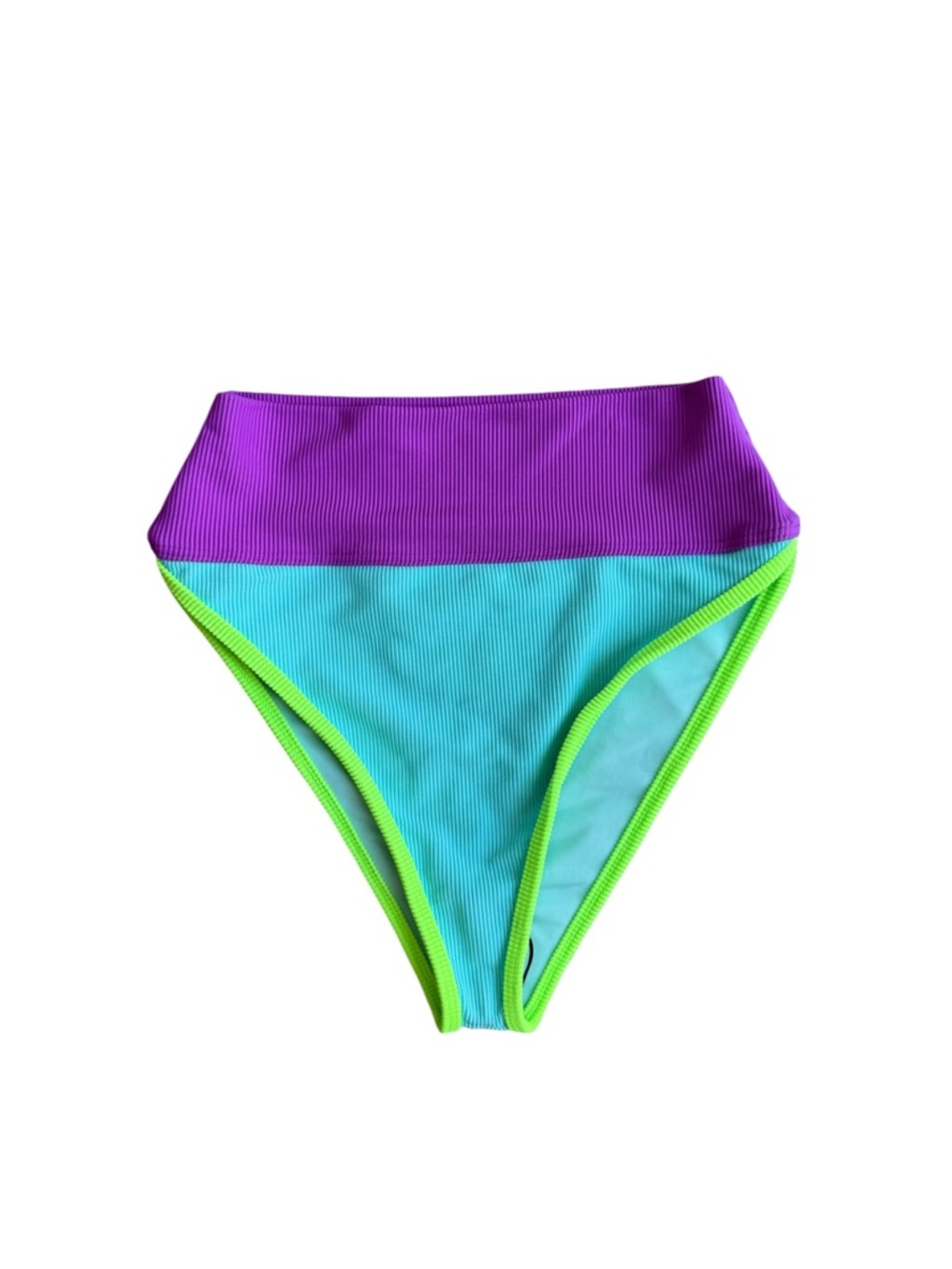 Beach Riot Emmy Colorblock High-Waist Bikini Bottom - Purple,‎ Aqua & Lime